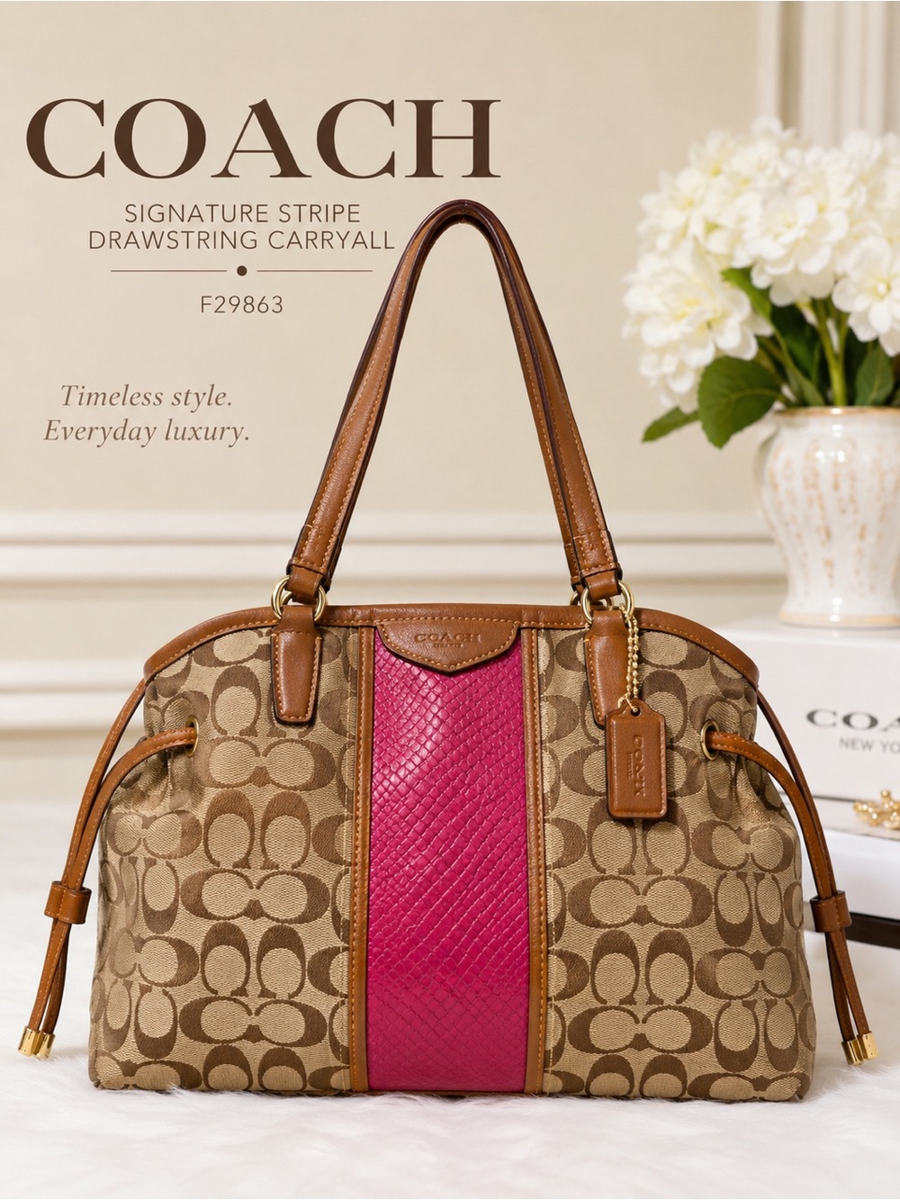 Coach 2011 Signature Stripe with Snake Drawstring Carryall